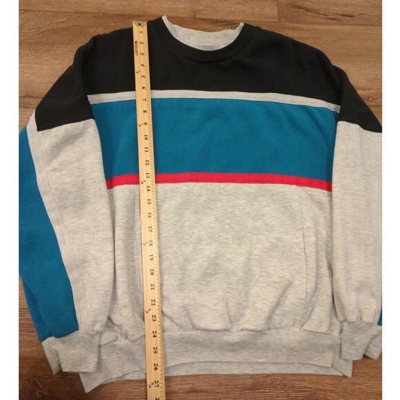 VTG Active Wear Adult XL Sweatshirt Color lock Retro Teal Blue Skater Surf - Picture 4 of 6